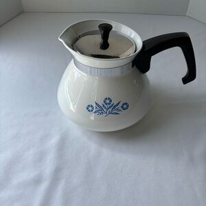 Vintage Corningware Cornflower 6 Cup White and Blue Floral Coffee Tea Pot w/Lid